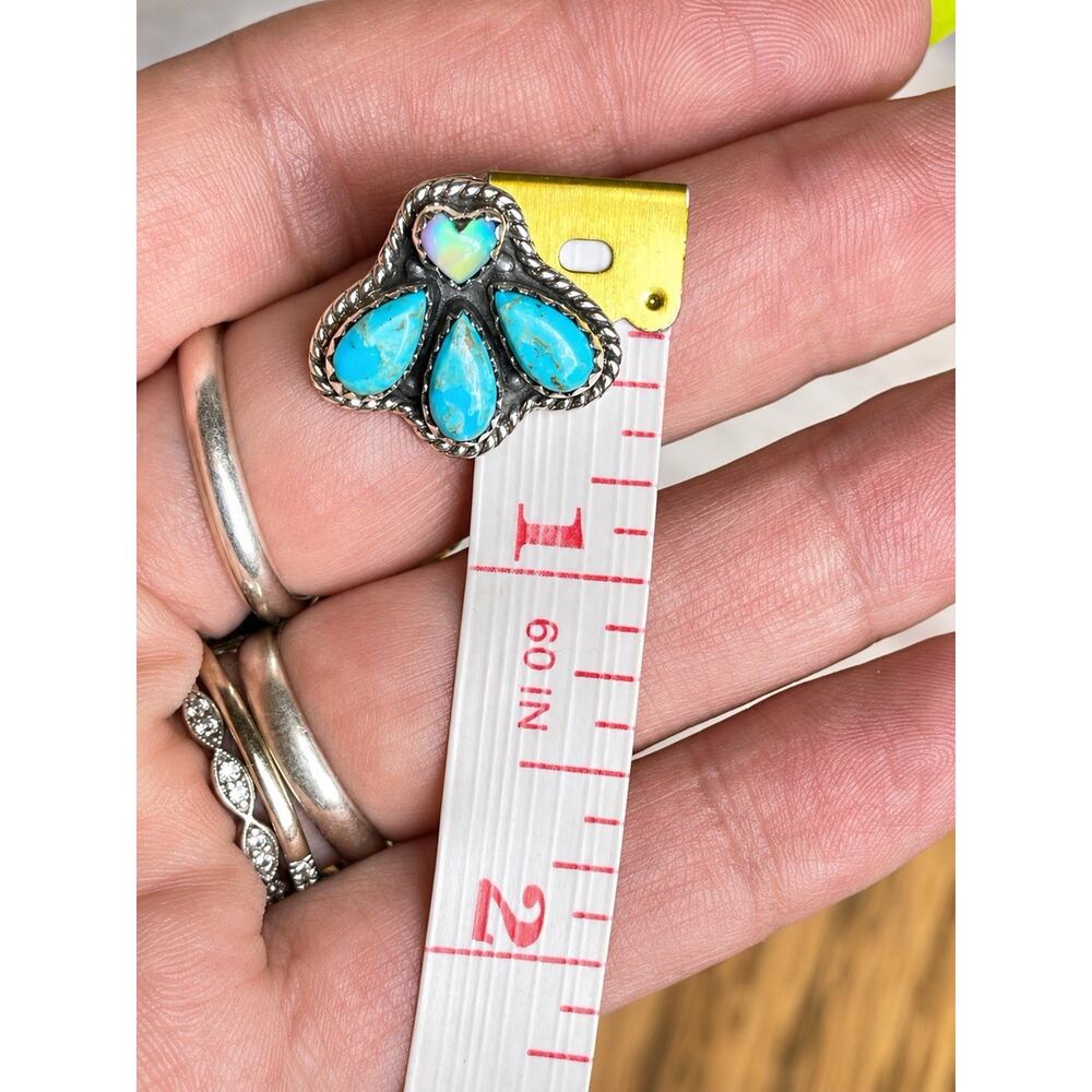 Turquoise Cluster Opal Sterling Silver Stud Earrings Southwest Western Boho - Picture 3 of 7